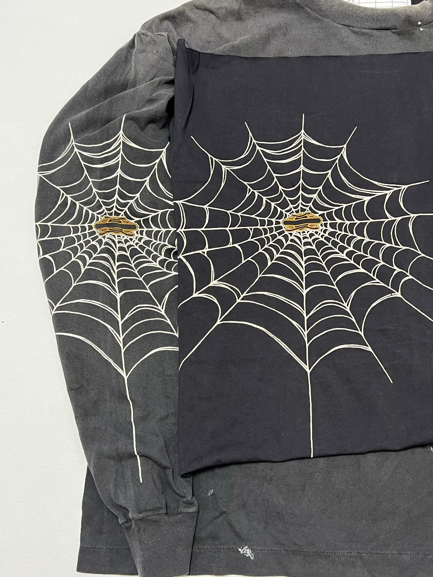 Authentic level printing technology SAINT Mxxxxxx × TEFLON DISCO ML_LS TEE/INSANITY/BLK Spider web INSANITY distressed long sleeves washed black S-XL